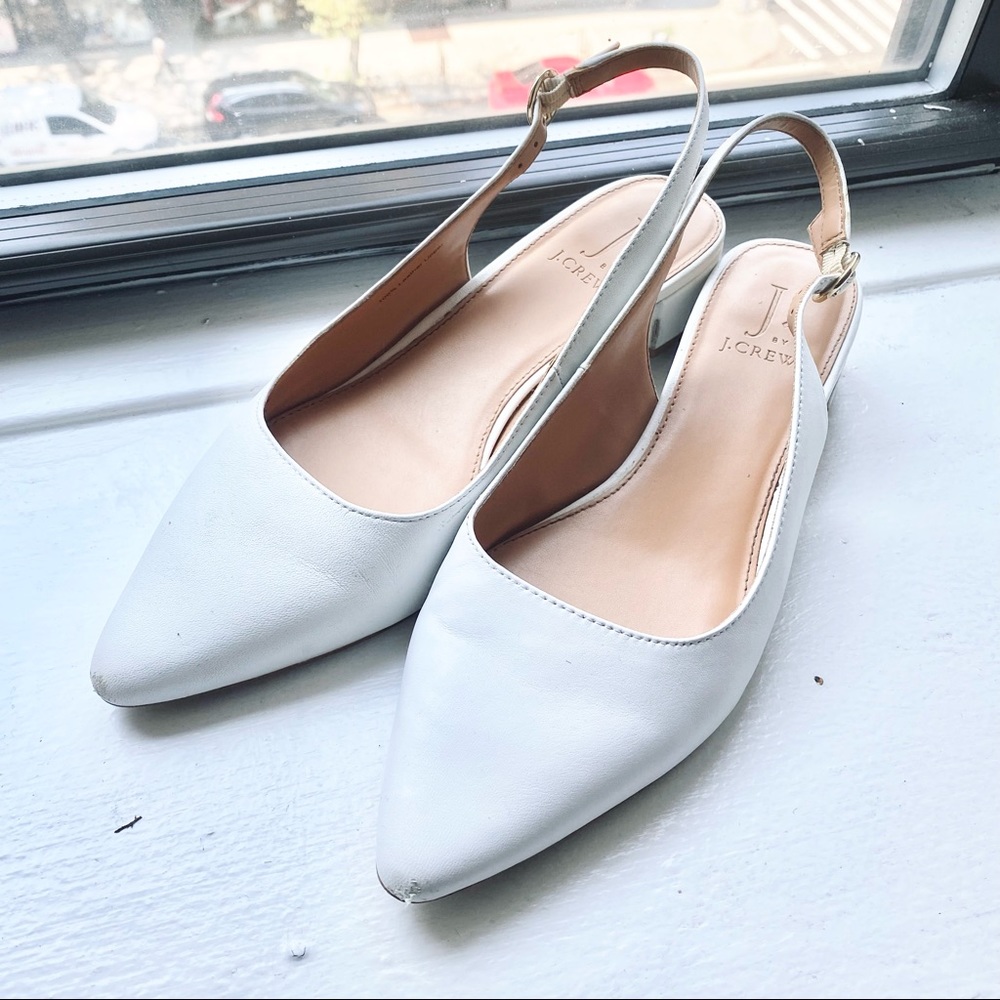 J.CREW White Leather Slingback Block Heels Size 7
